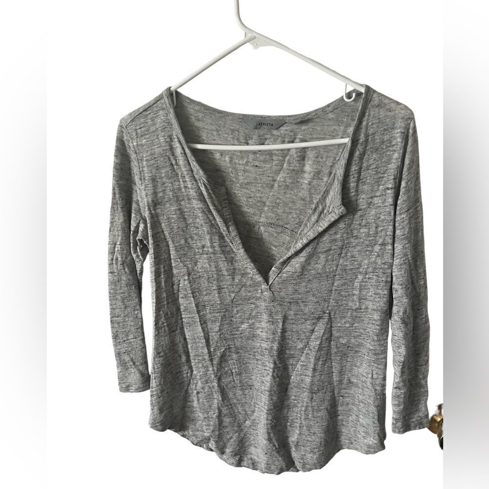 Athleta Gray 100% Linen light Weight Top Size XS